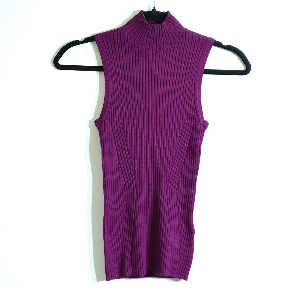 NWT Madewell Purple Stretchy Sleeveless Ribbed Mock Turtleneck Women's Size XXS